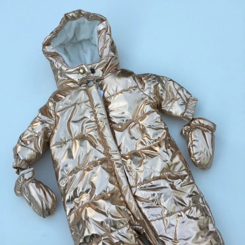 Gymboree Infant Baby Newborn 3-6 mths Bunting Gold One Piece Puffer Suit New